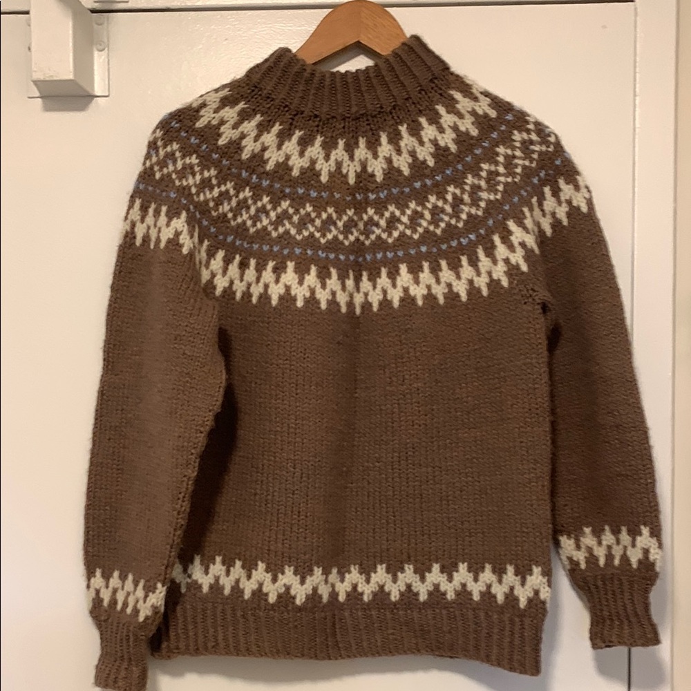 Brown and Cream Women's Sweater